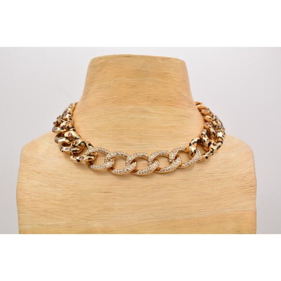 Betsey Johnson Crystal Leopard Necklace Chain Collar Gold Heavy Chunky BinAU - Picture 2 of 12